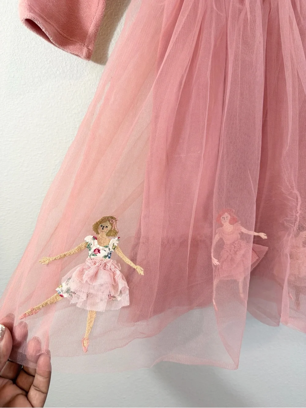Mini Boden Pink Velvet Ballerina Tulle Appliqué Dress 7-8 Years Balletcore Girly